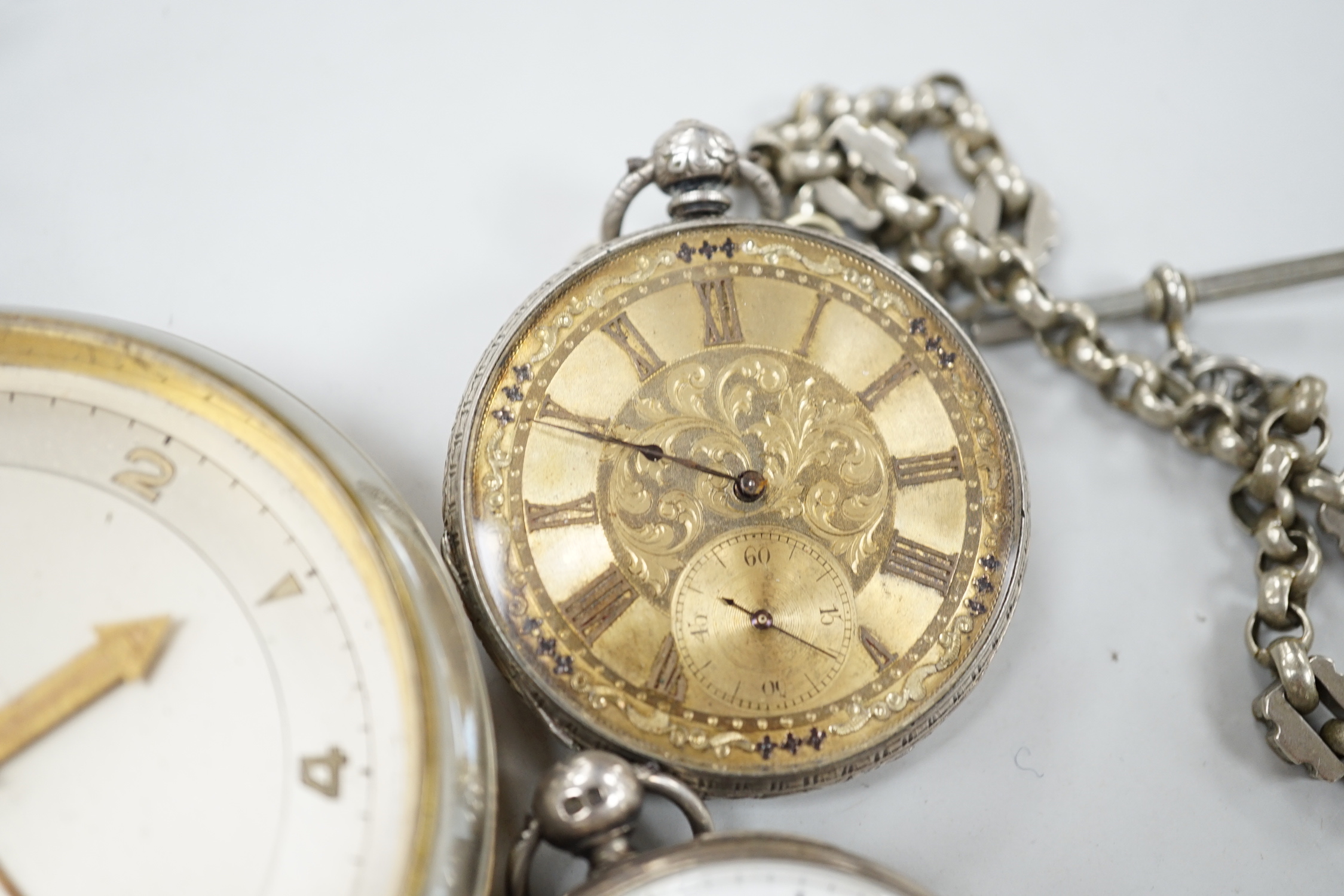 Thirteen assorted silver and mainly base metal pocket watches including half hunter and calendar moonphase.